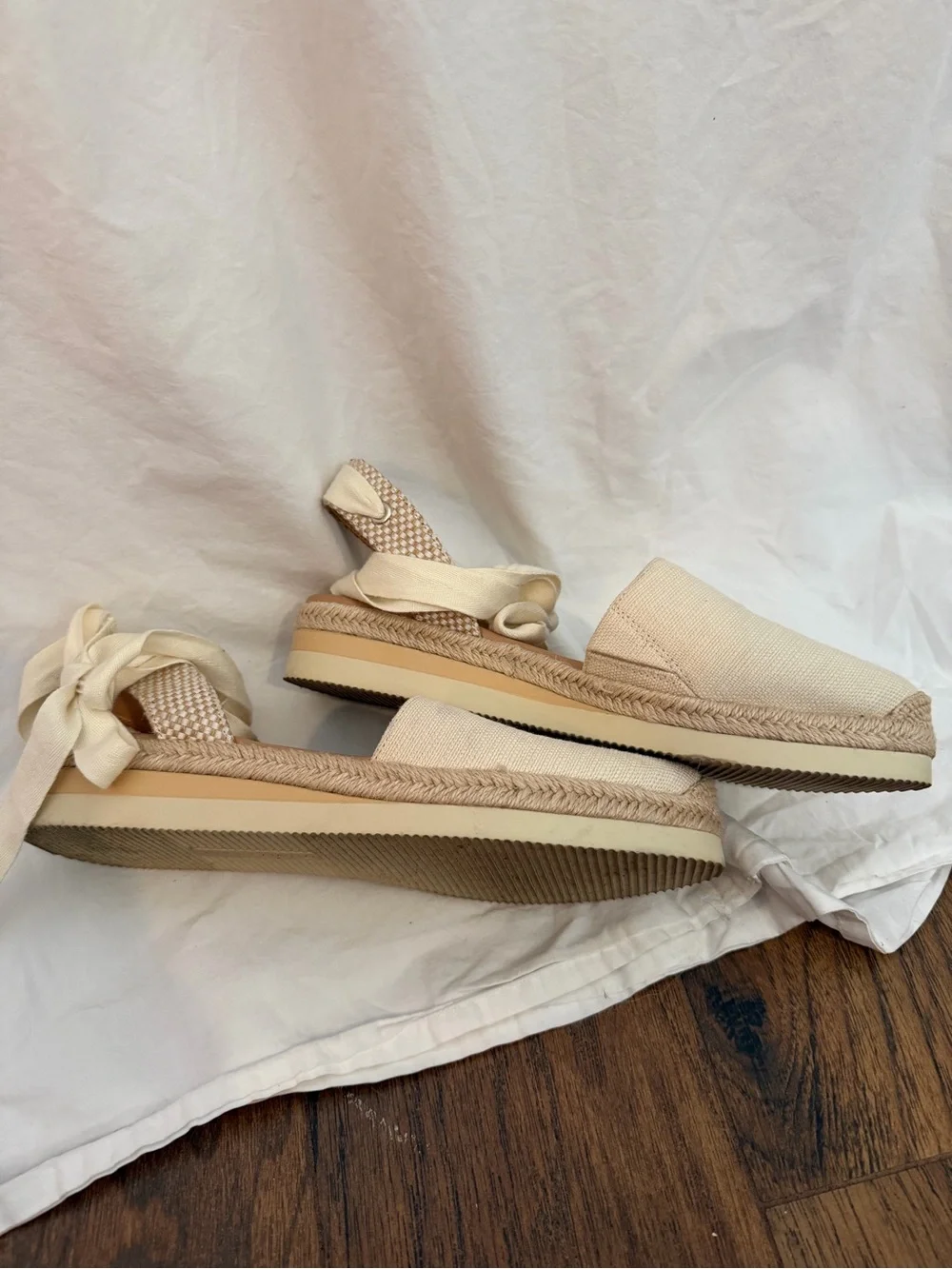 Vince Camuto Natural Canvas Espadrille Ankle-Tie Sandals